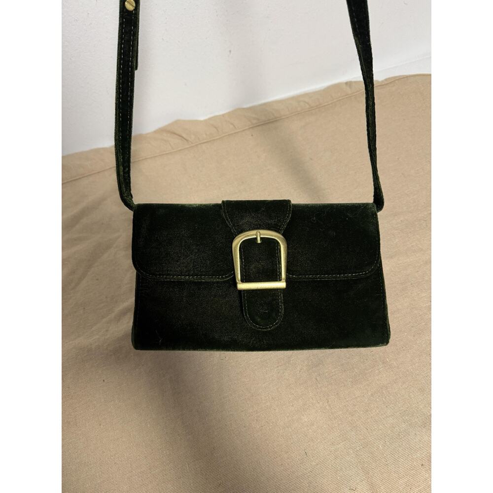 Rylan Shoulder Bag Womens Green Velvet Gold Buckle Push Lock Crossbody Evening